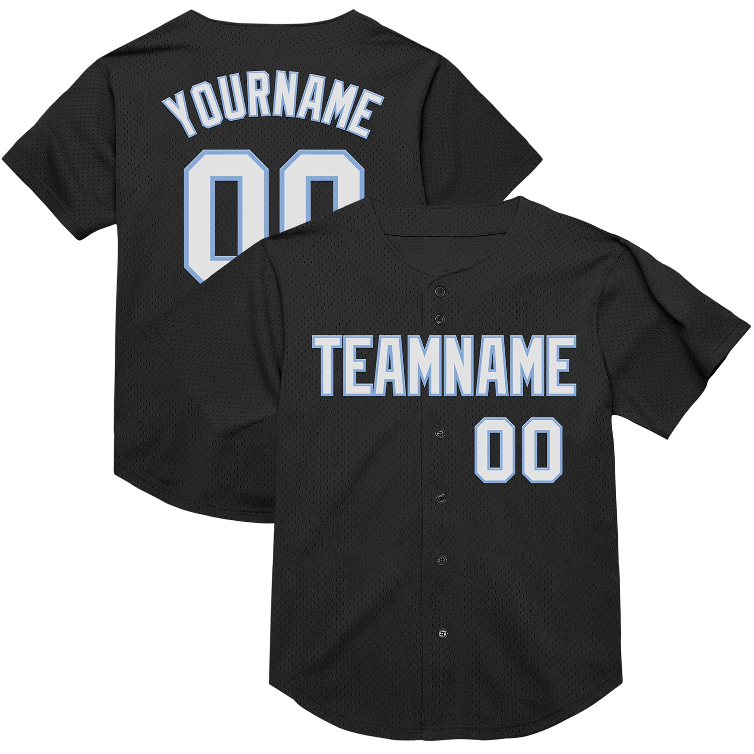 Personalized Authentic Baseball Jersey - Black White Light Blue Mesh Throwback Personalized Black White-Light Blue Mesh Authentic