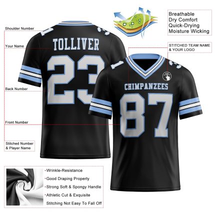 Personalized Black White Light Blue Mesh Football Jersey - Custom Sports Apparel 3 Personalized Black White-Light Blue Mesh