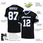 Personalized Football Jersey - Black White Light Blue Mesh Throwback Design Personalized Black White-Light Blue Mesh Throwback