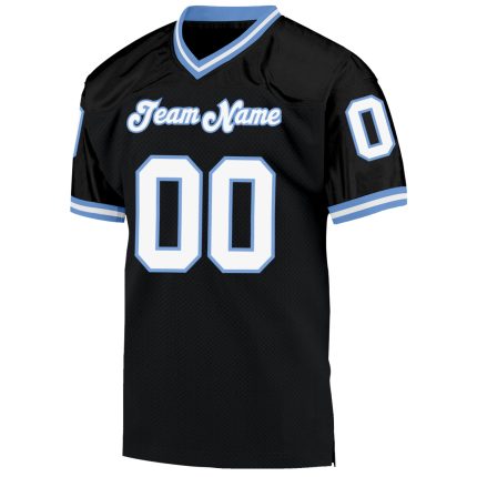 Personalized Football Jersey - Black White Light Blue Mesh Throwback Design Personalized Black White-Light Blue Mesh Throwback