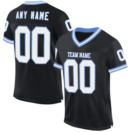 Personalized Black White Light Blue Mesh Football Jersey - Throwback Style Personalized Black White-Light Blue Mesh Throwback