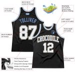 Personalized Throwback Basketball Jersey in Black, White, Light Blue, Old Gold Personalized Black White Light Blue-Old Gold