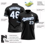 Custom Name and Number Personalized Performance Vapor Golf Polo Shirt - Black White Light Blue Personalized Black White-Light