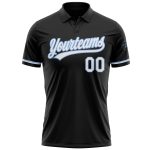 Custom Name and Number Personalized Performance Vapor Golf Polo Shirt - Black White Light Blue Personalized Black White-Light