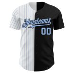 Personalized Black and Light Blue Pinstripe Baseball Jersey - Fashion Split Style Personalized Black White-Light Blue Pinstripe