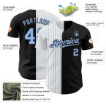 Personalized Black and Light Blue Pinstripe Baseball Jersey - Fashion Split Style Personalized Black White-Light Blue Pinstripe