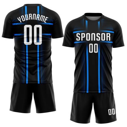 Personalized Soccer Uniform Jersey Black White Light Blue Sublimation Design 3 Personalized Black White-Light Blue Sublimation