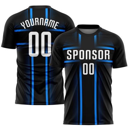 Personalized Soccer Uniform Jersey Black White Light Blue Sublimation Design 3 Personalized Black White-Light Blue Sublimation