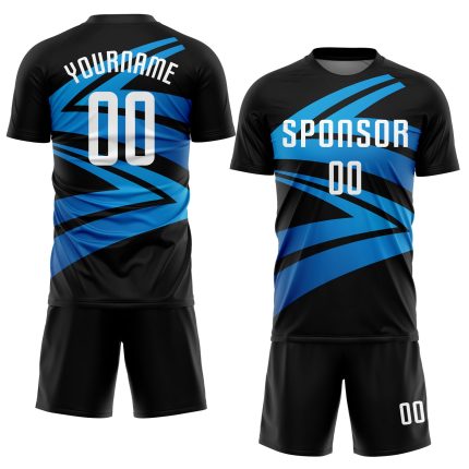 Light Blue Black White Personalized Soccer Jersey - Sublimation Uniform 4 Personalized Black White-Light Blue Sublimation