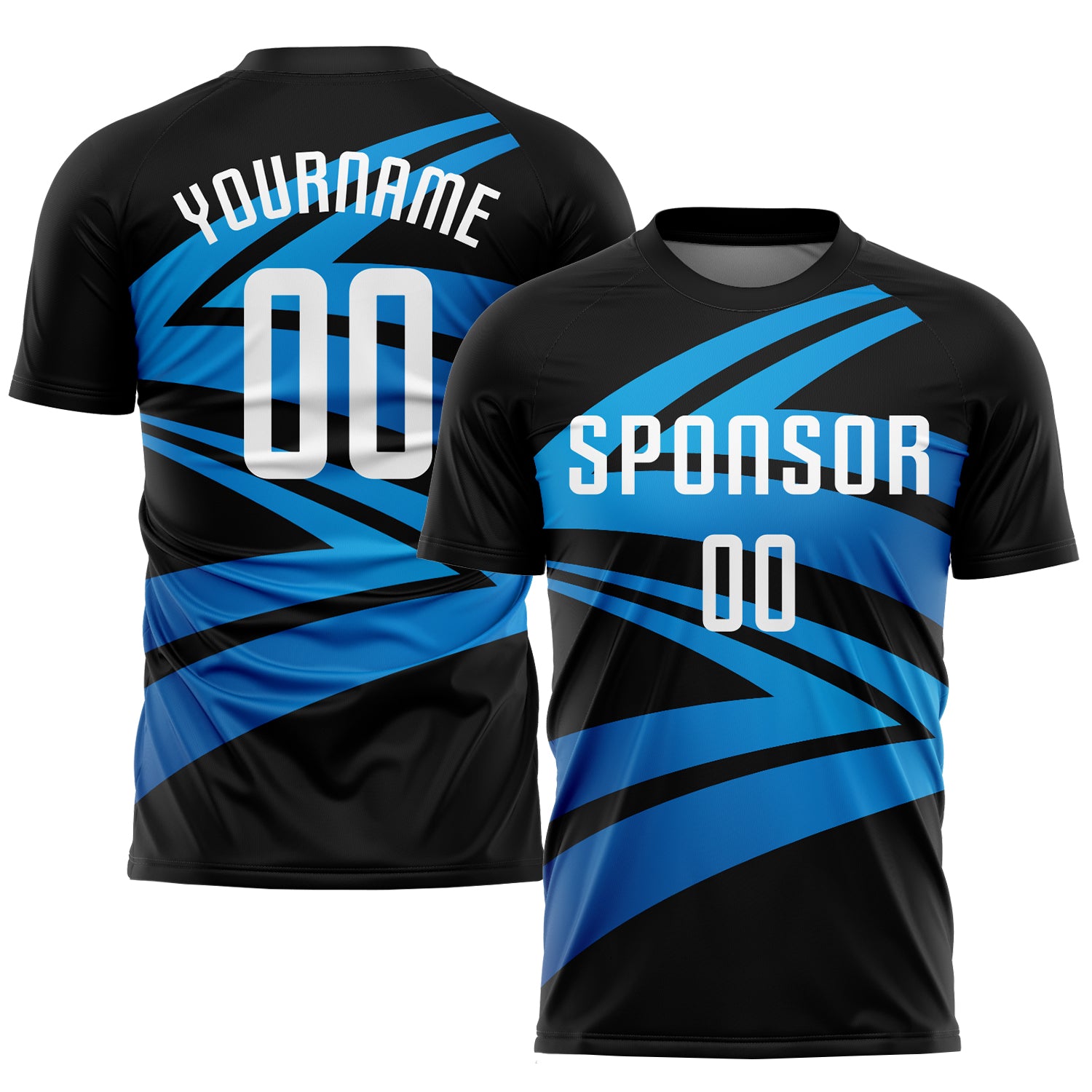 Light Blue Black White Personalized Soccer Jersey - Sublimation Uniform 4 Personalized Black White-Light Blue Sublimation