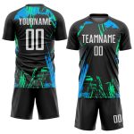 Personalized Sublimation Soccer Jersey - Black White Light Blue Uniform Personalized Black White-Light Blue Sublimation Soccer