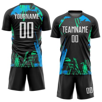 Personalized Sublimation Soccer Jersey - Black White Light Blue Uniform Personalized Black White-Light Blue Sublimation Soccer