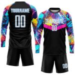 Personalized Soccer Jersey Black White Light Blue Sublimation Uniform Personalized Black White-Light Blue Sublimation Soccer
