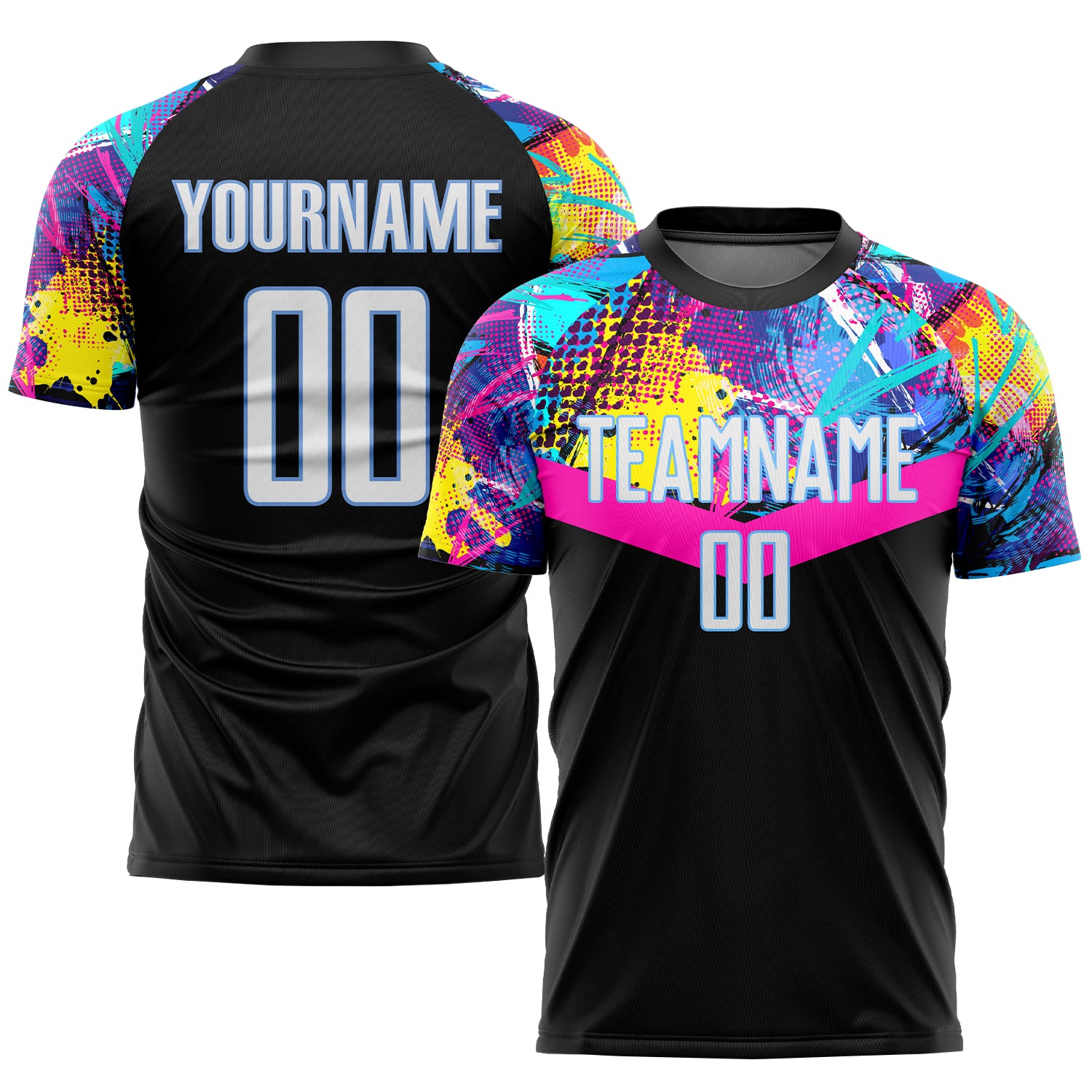 Custom Name Number Sublimation Soccer Jersey - Personalized Black White Light Blue Team Uniform Personalized Black White-Light