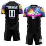 Custom black, white and light blue soccer jersey, back view