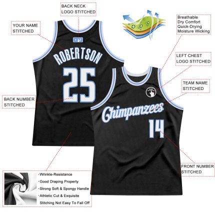 Personalized Black Light Blue Throwback Basketball Jersey for Unique Style Personalized Black White-Light Blue Throwback