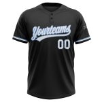 Personalized Unisex Softball Jersey - Black White Light Blue Two-Button Design Personalized Black White-Light Blue Two-Button