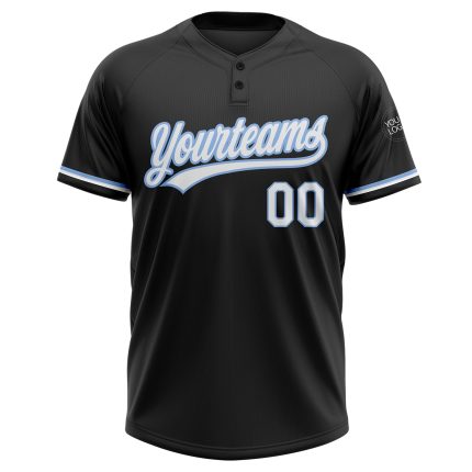 Personalized Unisex Softball Jersey - Black White Light Blue Two-Button Design Personalized Black White-Light Blue Two-Button