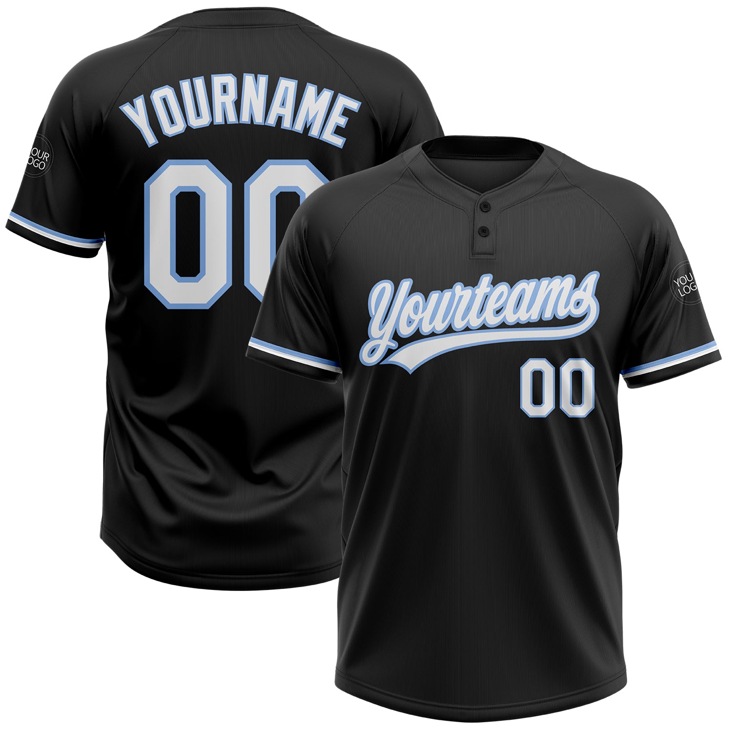 Personalized Custom Name Number Softball Jersey Unisex Black White Light Blue Two-Button Personalized Black White-Light Blue