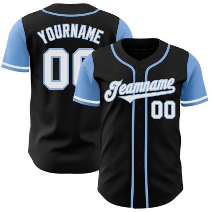Personalized Two Tone Baseball Jersey - Black White Light Blue Design Personalized Black White-Light Blue Two Tone Baseball