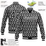 Personalized Lightning Skull 3D Bomber Jacket Full-Snap Varsity Letterman in Black and White Fashion Personalized Black White