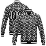 Custom Name Number Black White Lightning Skull 3D Varsity Full-Snap Bomber Jacket - Personalized Fashion Statement Personalized