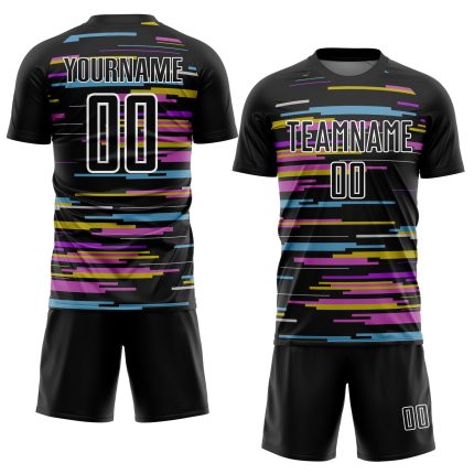 Personalized Soccer Uniform Jersey - Black White Lines Design, Sublimation, Size 2 Personalized Black White Lines Sublimation
