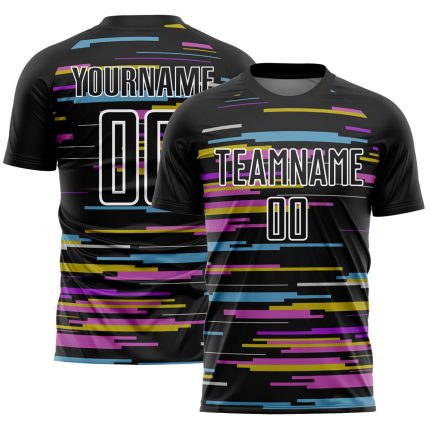 Personalized Soccer Uniform Jersey - Black White Lines Design, Sublimation, Size 2 Personalized Black White Lines Sublimation