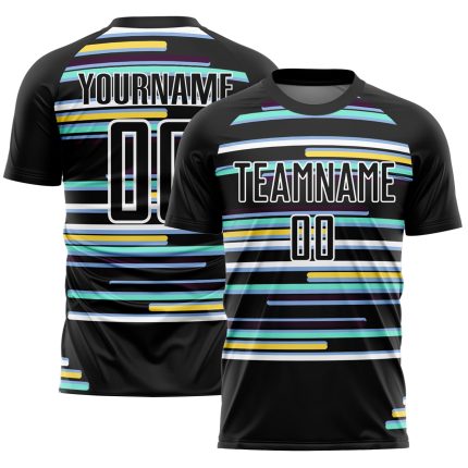 Personalized Soccer Jersey, Black White Lines Design, Youth Uniform for Teams Personalized Black White Lines Sublimation