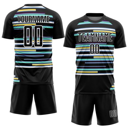 Personalized Soccer Jersey, Black White Lines Design, Youth Uniform for Teams Personalized Black White Lines Sublimation