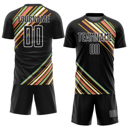 Personalized Soccer Jersey for Kids - Black White Lines Sublimation Uniform Personalized Black White Lines Sublimation Soccer