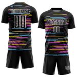 Custom Sublimation Soccer Jersey - Black and White Lines Design Personalized Black White Lines Sublimation Soccer Uniform