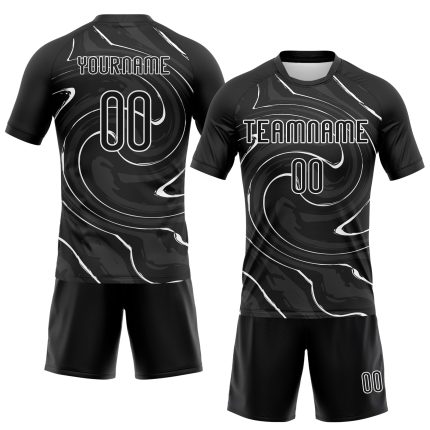 Custom Volleyball Uniform Jersey with Personalized Name and Number - Black and White Liquid Fluid Sublimation Design Personalized