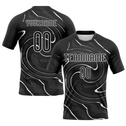 Custom Volleyball Uniform Jersey with Personalized Name and Number - Black and White Liquid Fluid Sublimation Design Personalized