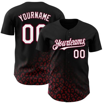 Custom Leopard Print Baseball Jersey - 3D Black White Maroon Fade Design with Name and Number - Fashion Team Apparel Personalized