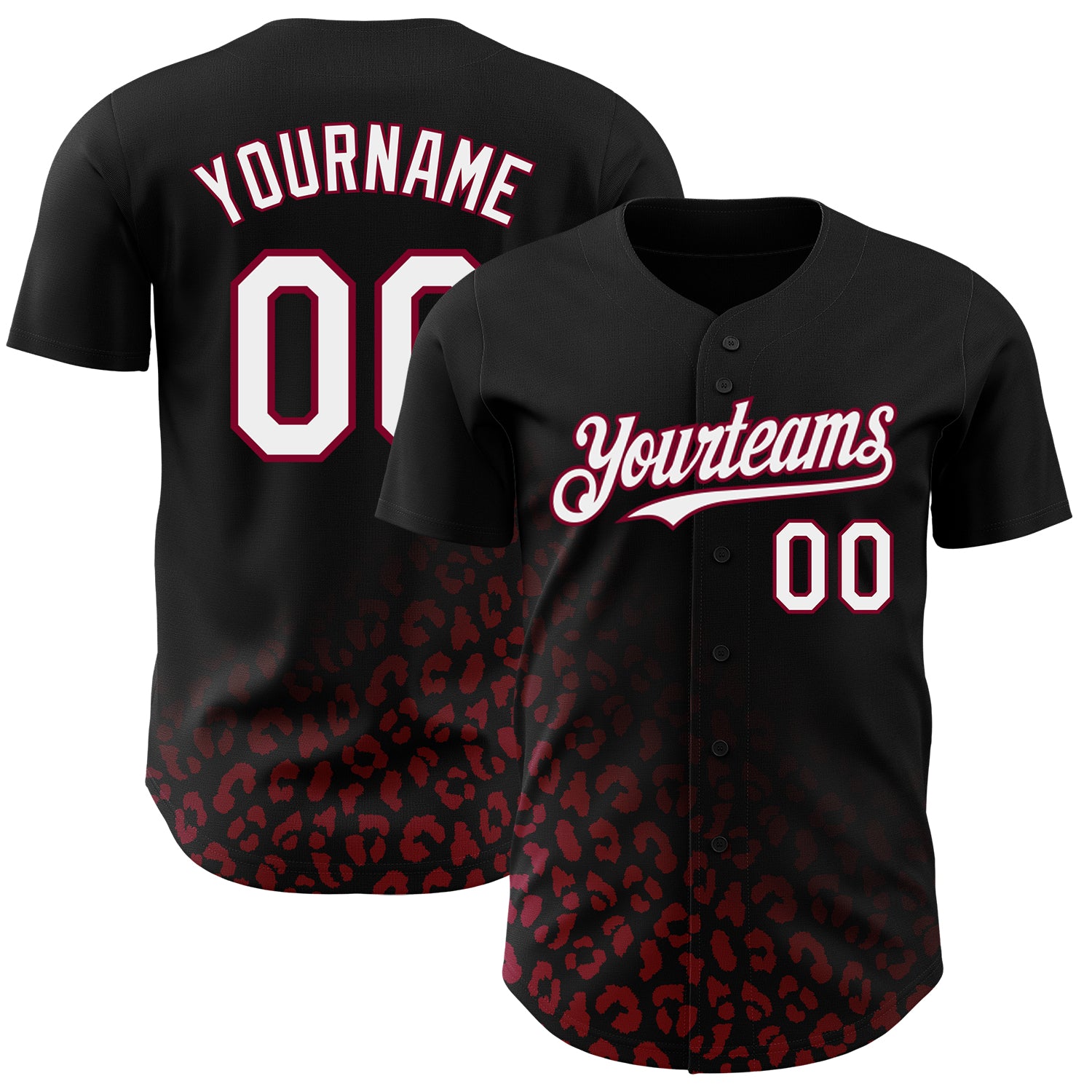 Custom Leopard Print Baseball Jersey - 3D Black White Maroon Fade Design with Name and Number - Fashion Team Apparel Personalized