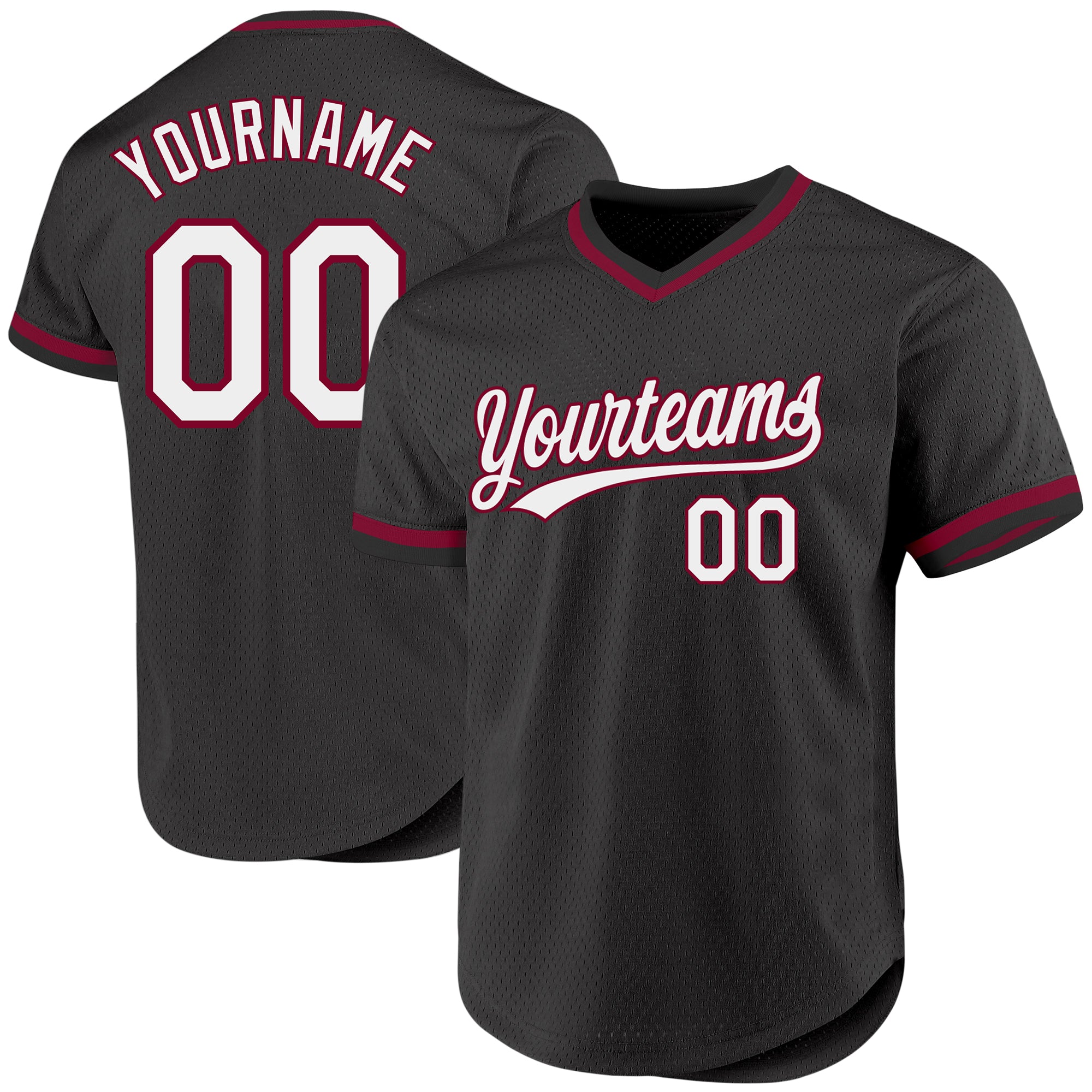 Customizable Black White Maroon Authentic Throwback Baseball Jersey with Team Name & Number Personalized Black White-Maroon