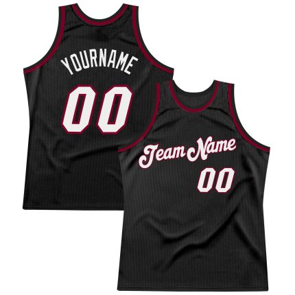 Personalized Authentic Basketball Jersey Black White Maroon Throwback Personalized Black White-Maroon Authentic Throwback