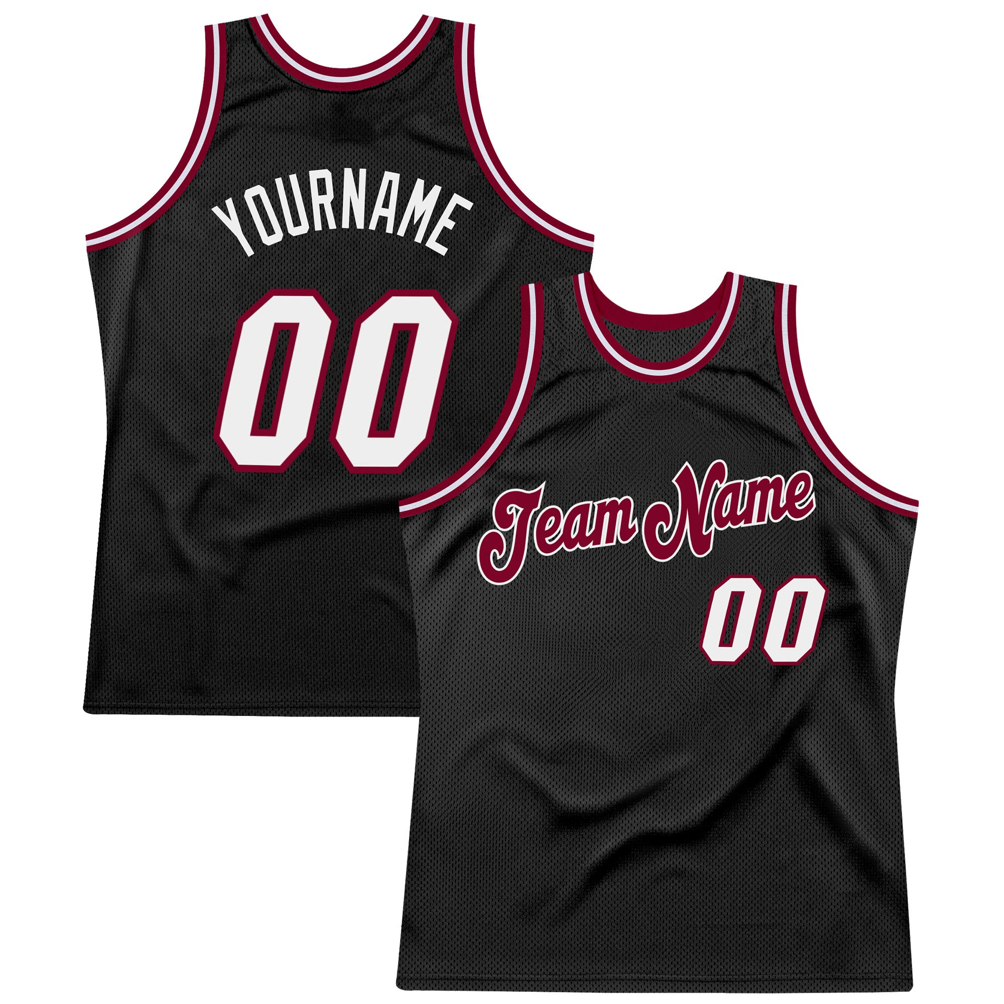 Custom Personalized Basketball Jersey Black White Maroon Authentic Throwback with Team Name and Number Personalized Black