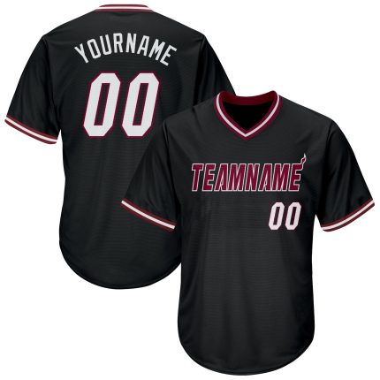 Personalized Black White Maroon Baseball Jersey Shirt - Authentic Throwback Rib-Knit Design Personalized Black White-Maroon