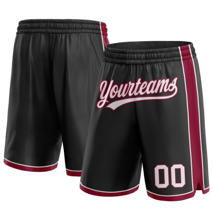 Custom Black White Maroon Basketball Shorts for Men and Women Personalized Black White-Maroon Basketball Shorts