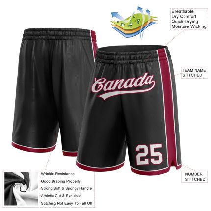 Custom Black White Maroon Basketball Shorts for Men and Women Personalized Black White-Maroon Basketball Shorts