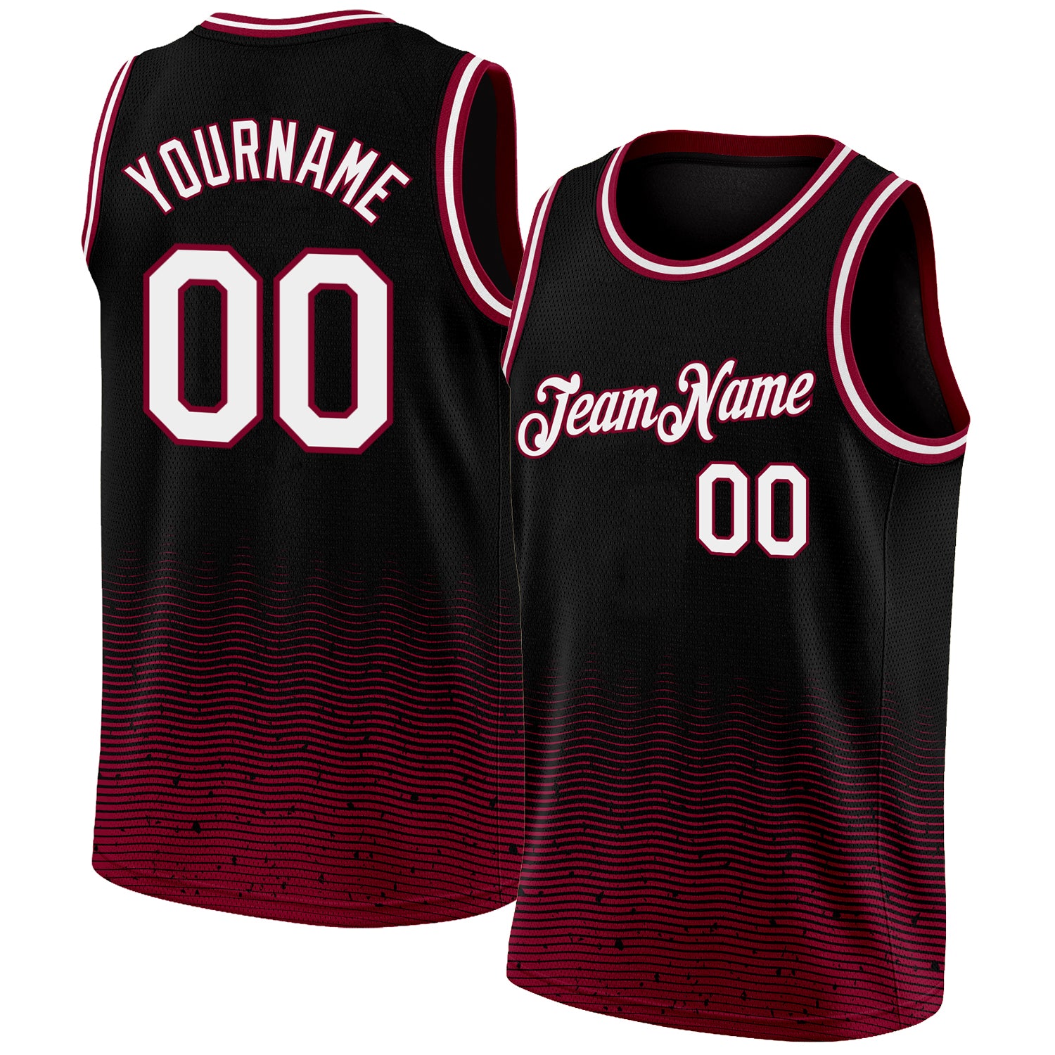 Custom Name & Number Basketball Jersey - Authentic City Edition, Black White-Maroon Fade, Fashion Style Personalized Black