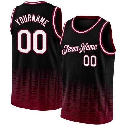 Personalized Basketball Jersey City Edition Black White Maroon Fade Design Personalized Black White-Maroon Fade Fashion City