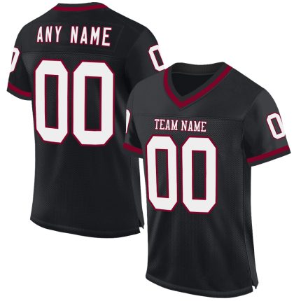 Personalized Black White Maroon Mesh Throwback Football Jersey for Men Women Kids Personalized Black White-Maroon Mesh Throwback