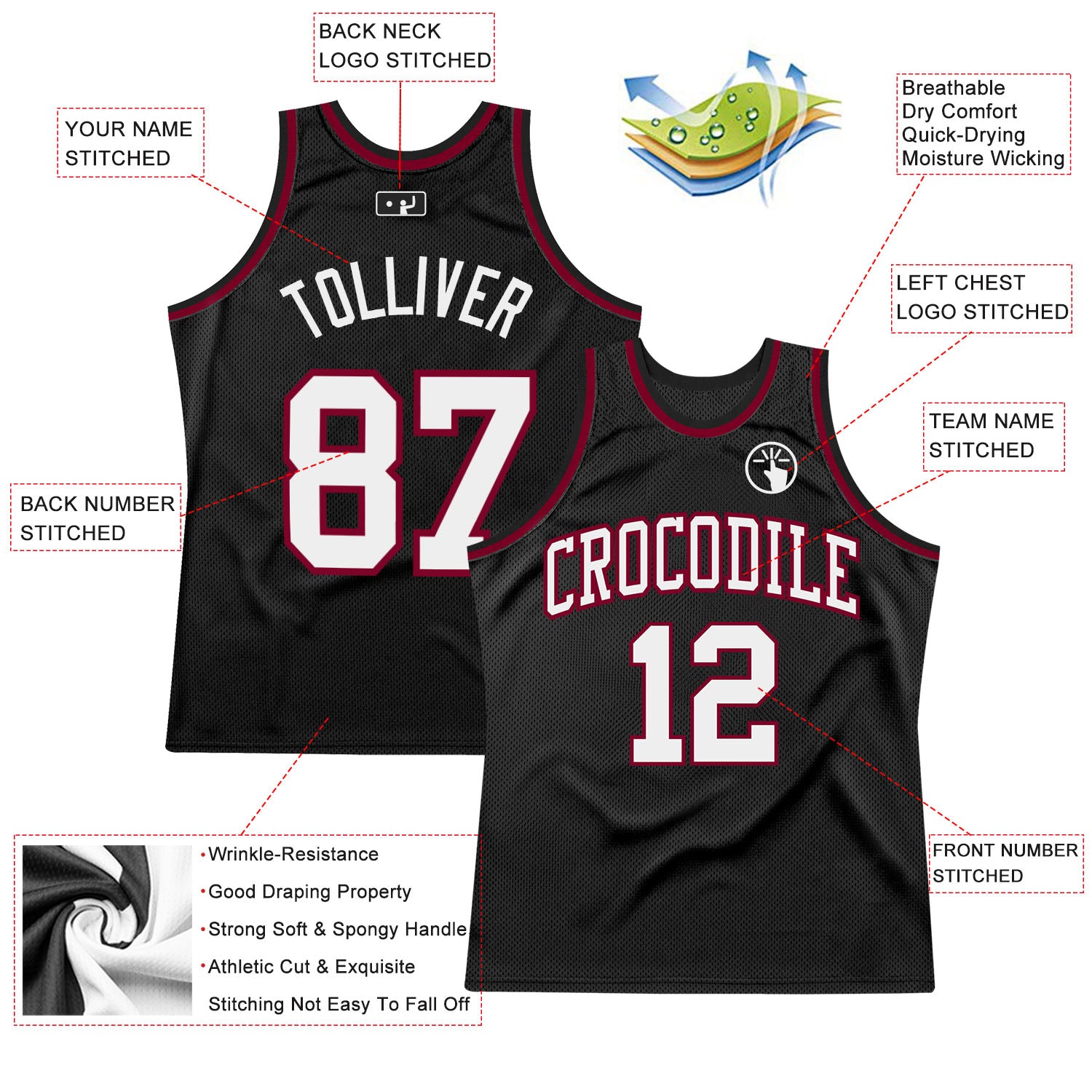 Custom Black White Maroon Throwback Basketball Jersey - Personalized Sports Apparel 3 Personalized Black White-Maroon Throwback - Image 2