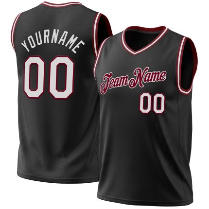 Personalized Throwback Basketball Jersey Black White Maroon Size 4 Personalized Black White-Maroon Throwback Basketball Jersey