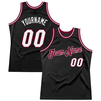 Personalized Black Maroon Throwback Basketball Jersey - Custom Sports Apparel Personalized Black White-Maroon Throwback Basketball