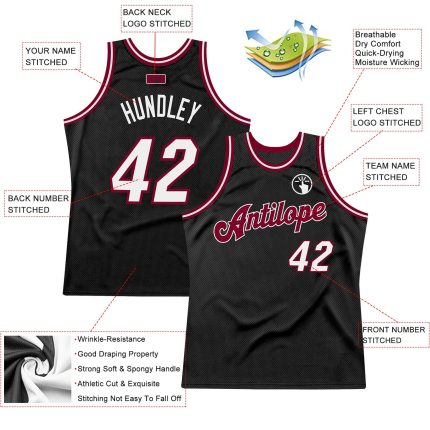 Personalized Black Maroon Throwback Basketball Jersey - Custom Sports Apparel Personalized Black White-Maroon Throwback Basketball