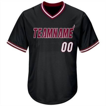 Personalized Black White Maroon Rib-Knit Baseball Jersey Shirt for Men Personalized Black White-Maroon Throwback Rib-Knit